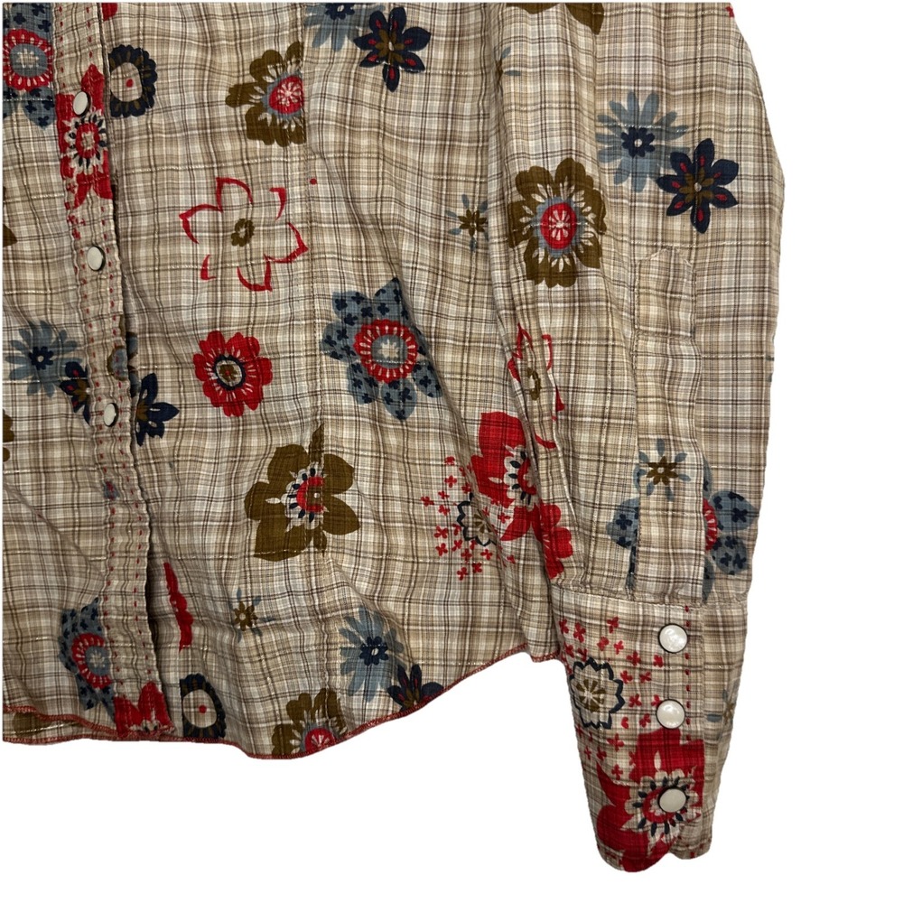 Johnny Was Cotton Floral Brown Red Gold Flannel Pearl Snap Button Up Size 4 - Picture 2 of 13